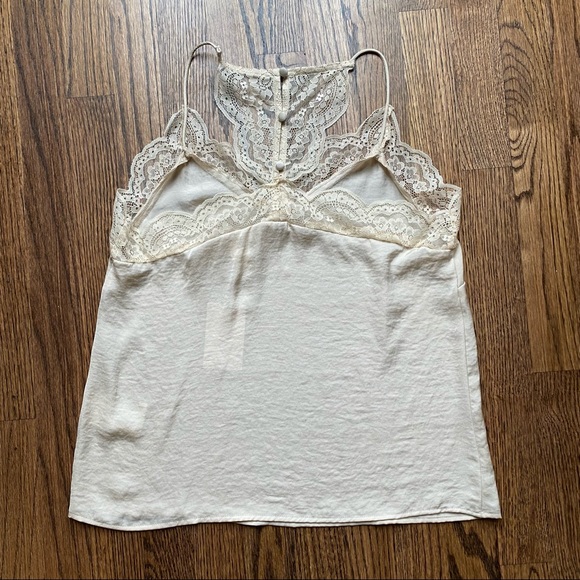 Cream Blush Satin Lace Trim Tank Top - Picture 5 of 7